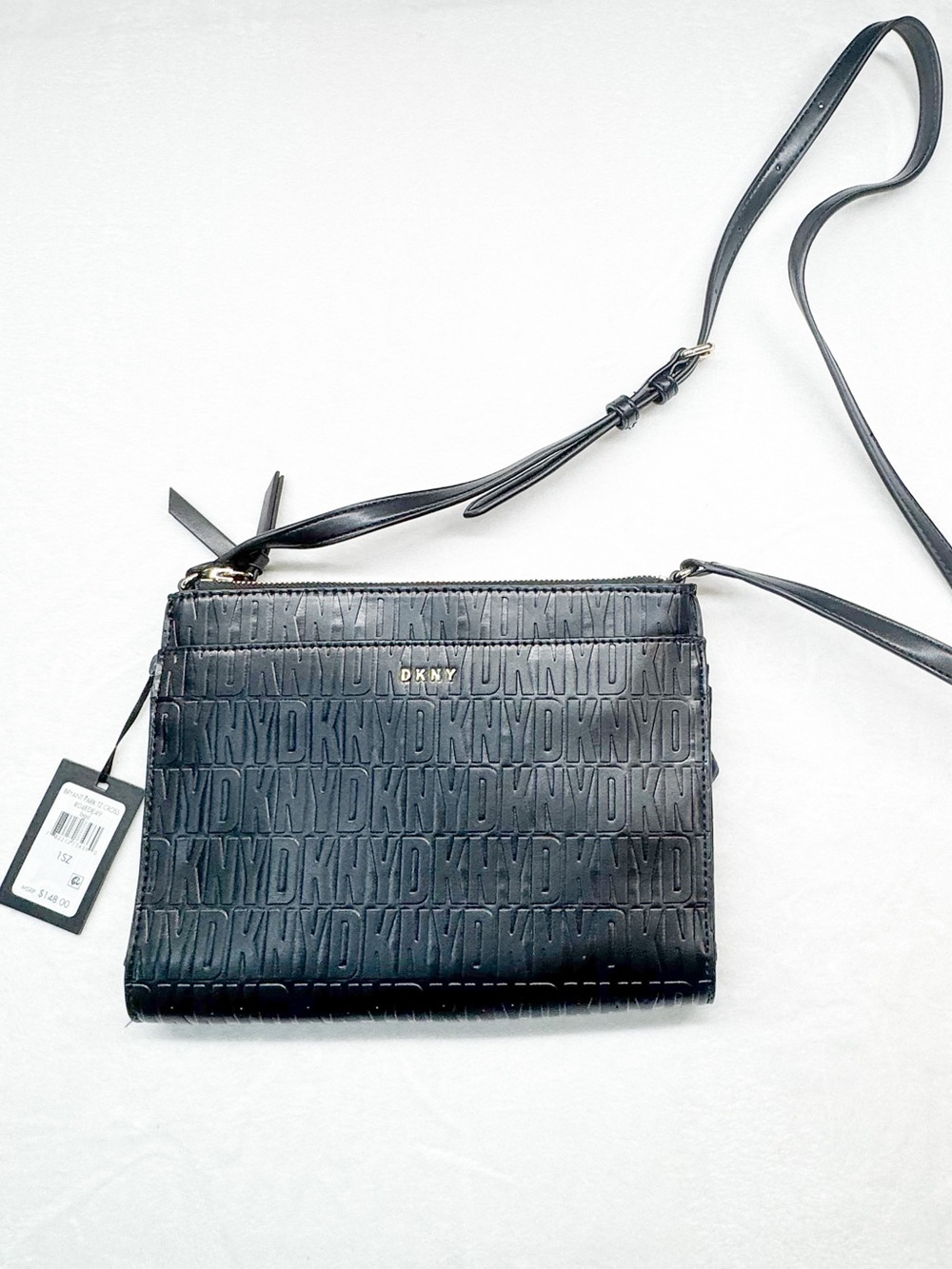 DKNY Black Bryant Park TZ Crossbody Bag Embossed Logo NWT